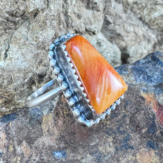 Orange Spiny Oyster Sterling Silver Ring by Mary Tso