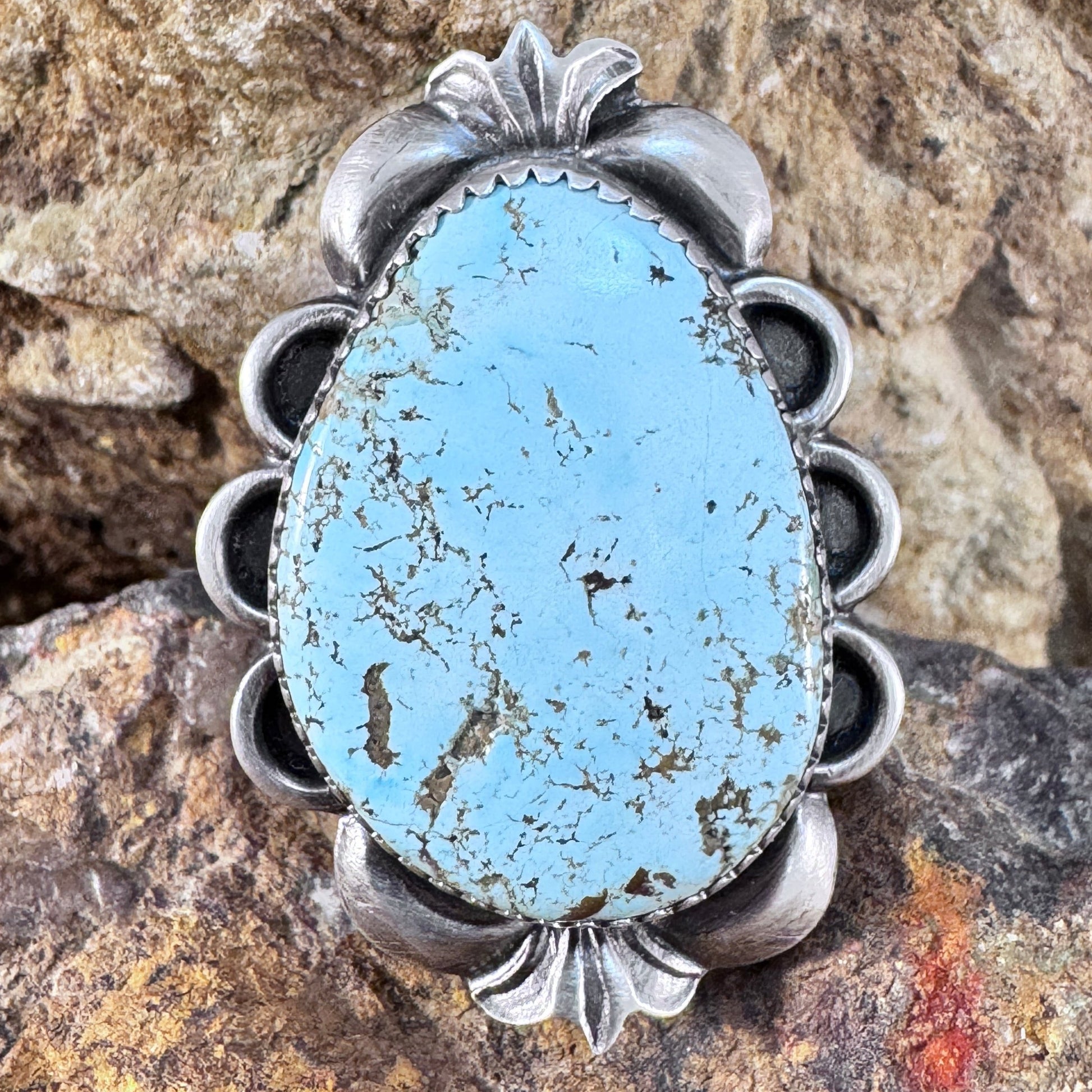 Cripple Creek Turquoise Sterling Silver Ring by Mary Tso