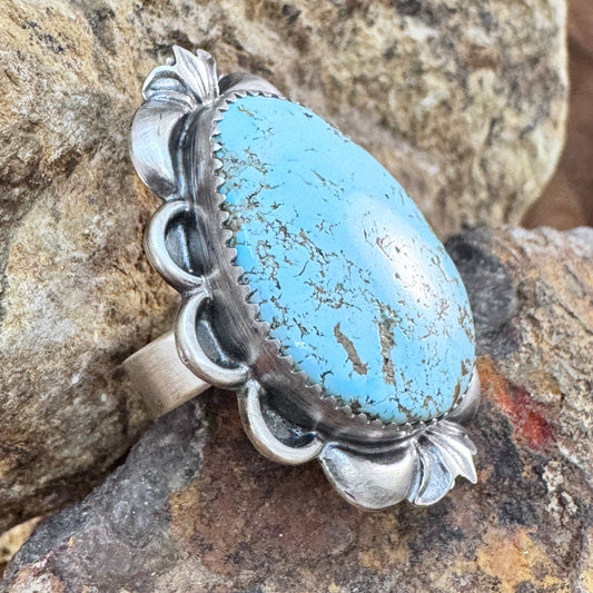 Cripple Creek Turquoise Sterling Silver Ring by Mary Tso