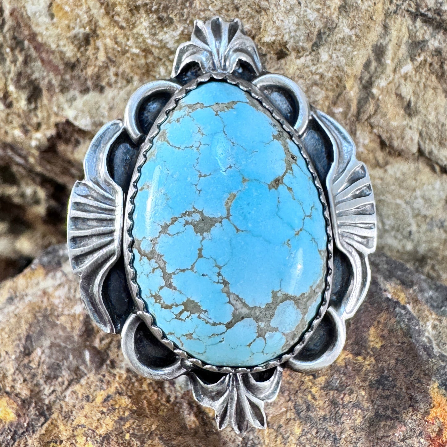 Cripple Creek Turquoise Sterling Silver Ring by Mary Tso