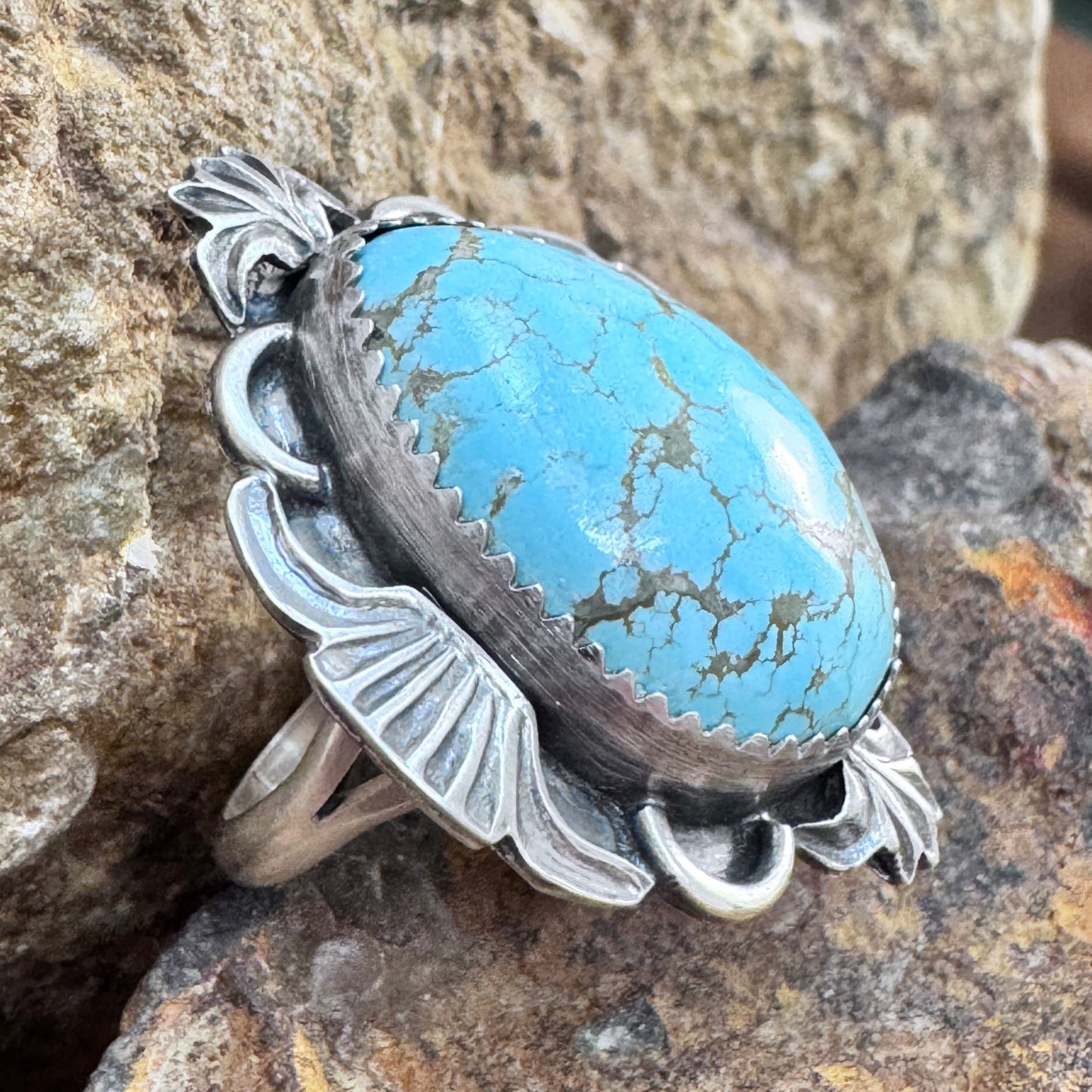 Cripple Creek Turquoise Sterling Silver Ring by Mary Tso