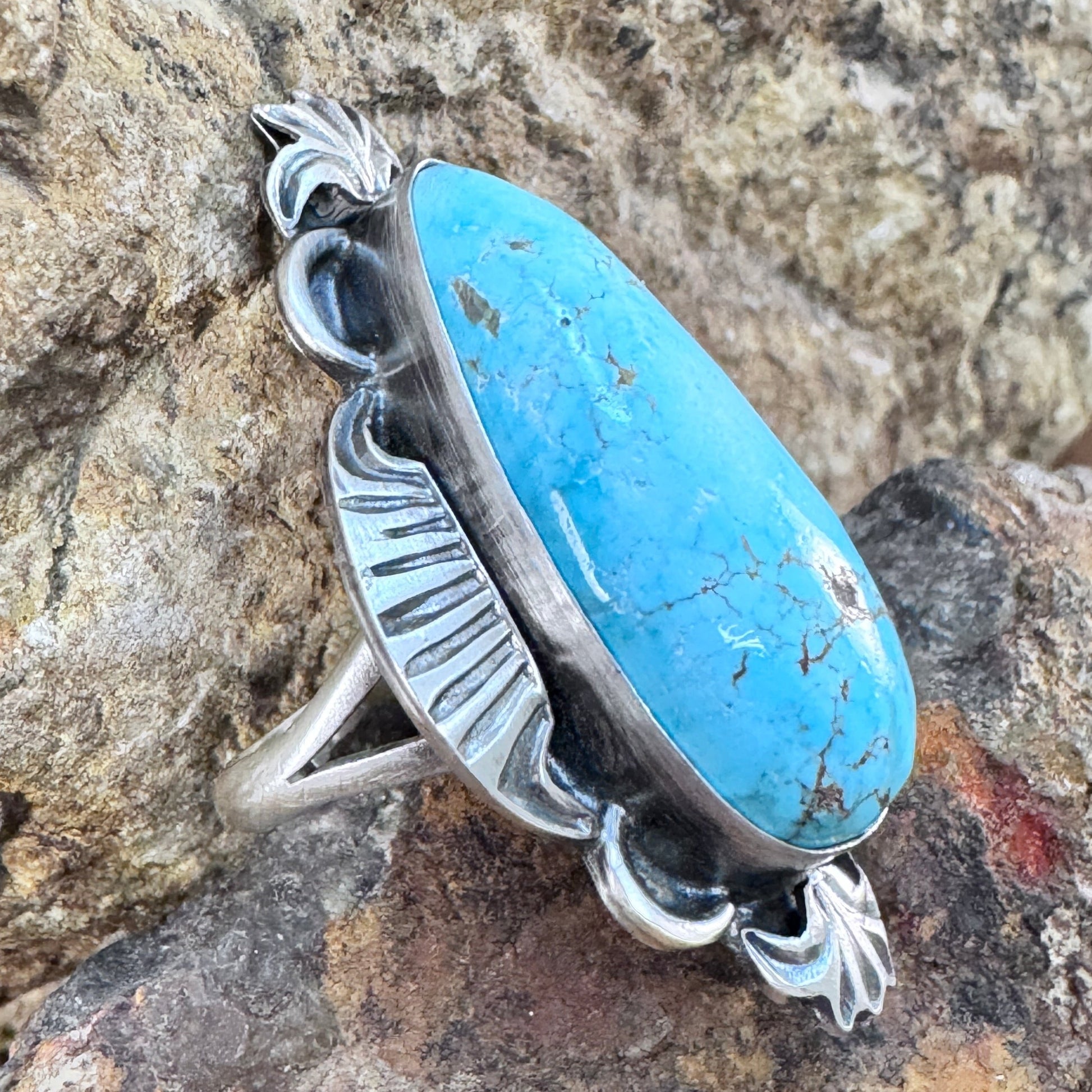 Cripple Creek Turquoise Sterling Silver Ring by Mary Tso