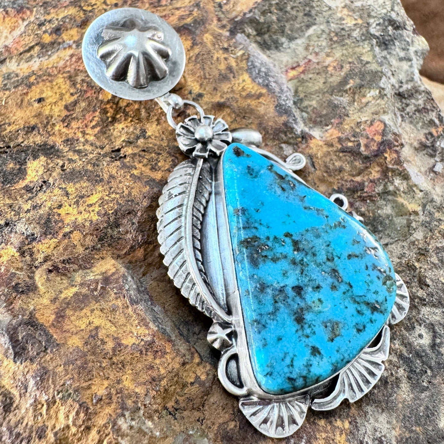 Ithaca Peak Turquoise Sterling Silver Pendant by Mary Tso