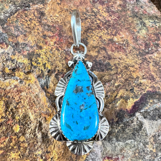 Ithaca Peak Turquoise Sterling Silver Pendant by Mary Tso