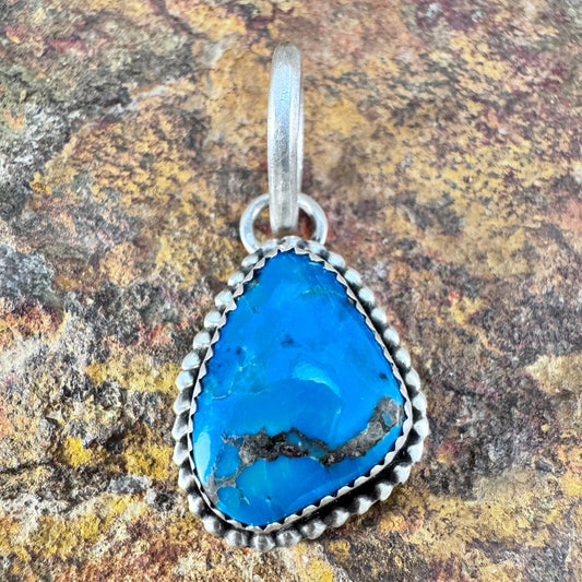 Kingman Turquoise Sterling Silver Pendant by Mary Tso