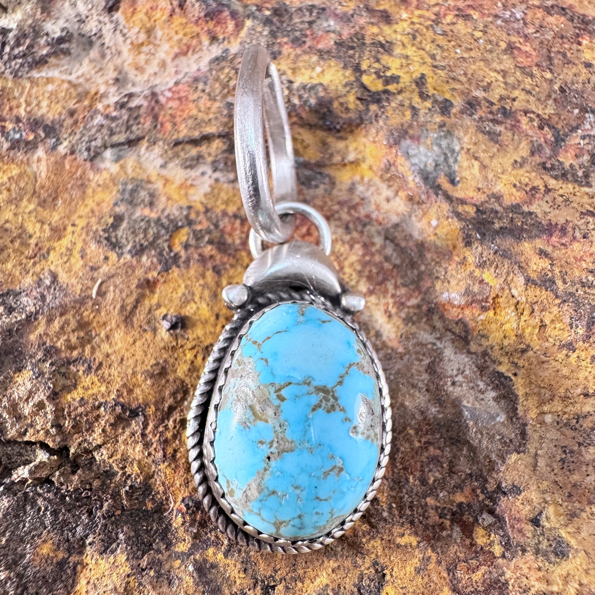 Tyrone Turquoise Sterling Silver Pendant by Mary Tso