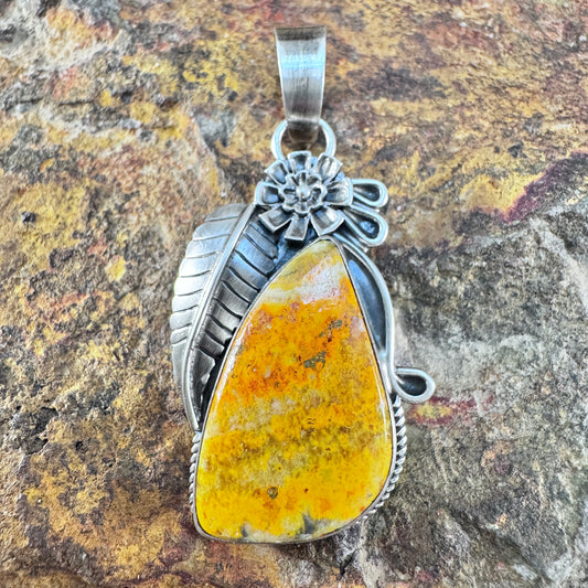 Bumble Bee Jasper Sterling Silver Pendant by Mary Tso