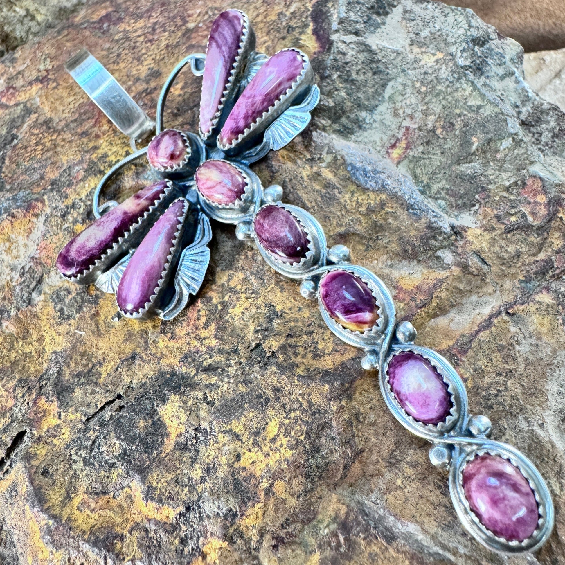 Purple Spiny Oyster Sterling Silver Dragonfly Pendant by Mary Tso