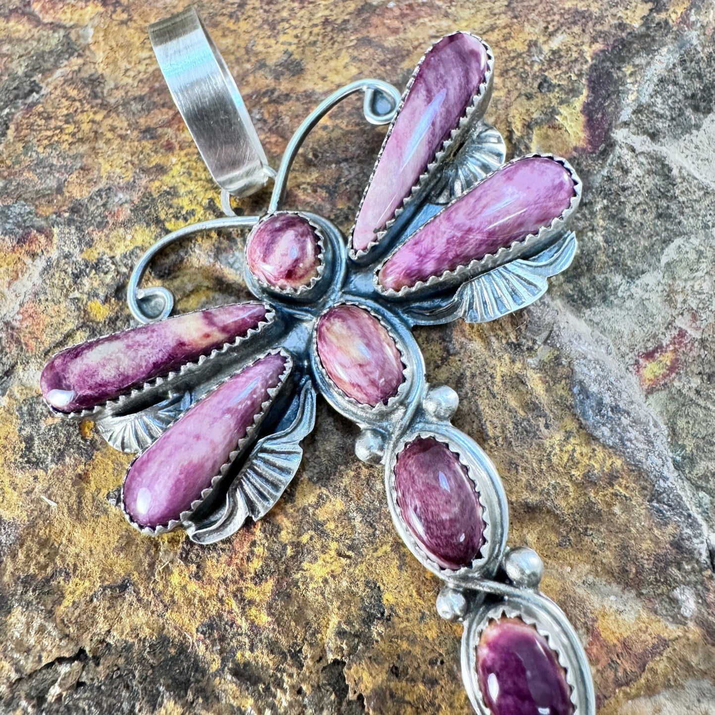 Purple Spiny Oyster Sterling Silver Dragonfly Pendant by Mary Tso