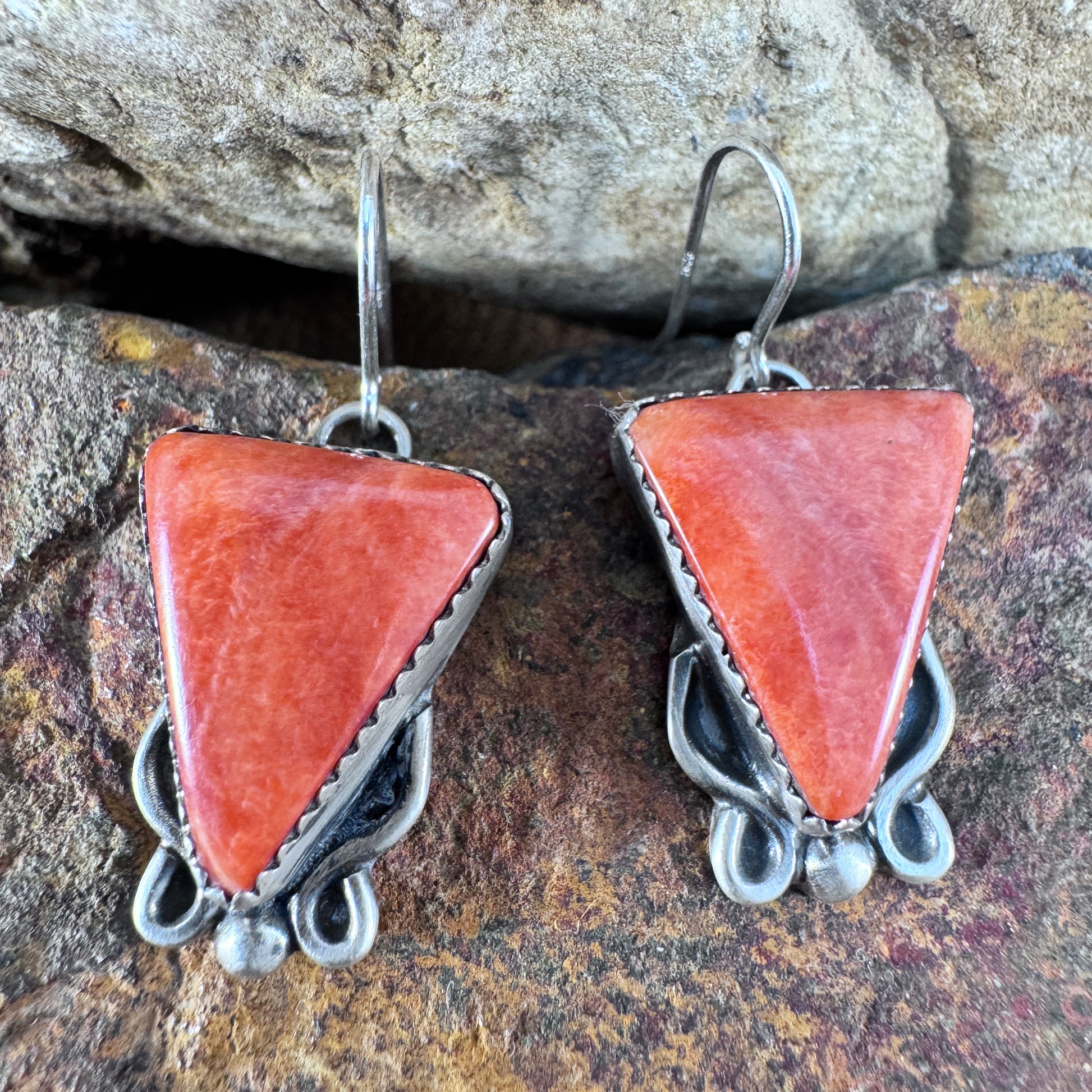 Orange Spiny Oyster Sterling Silver Earrings by Mary Tso