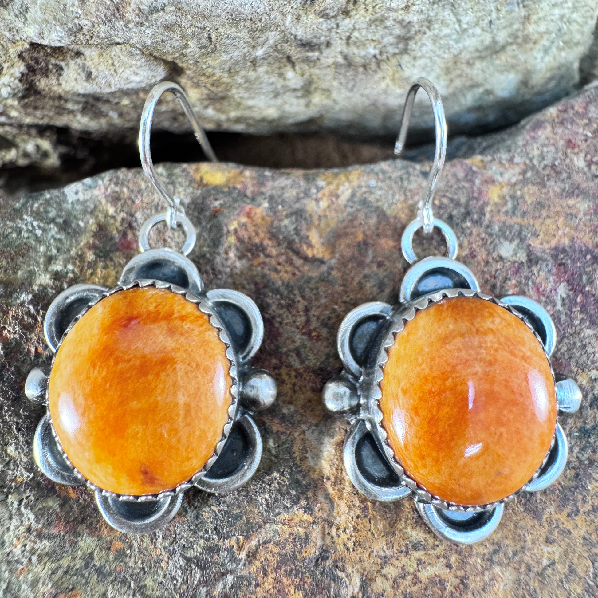 Orange Spiny Oyster Sterling Silver Earrings by Mary Tso