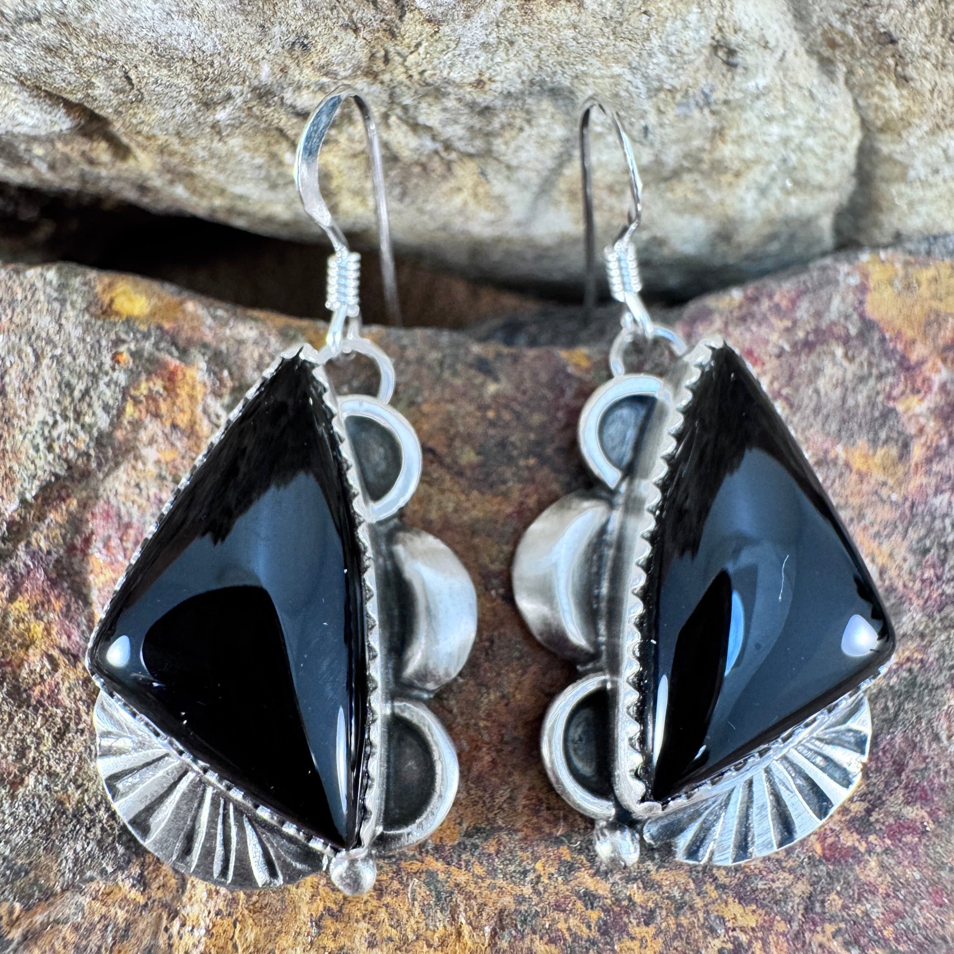 Black Onyx Sterling Silver Earrings by Mary Tso