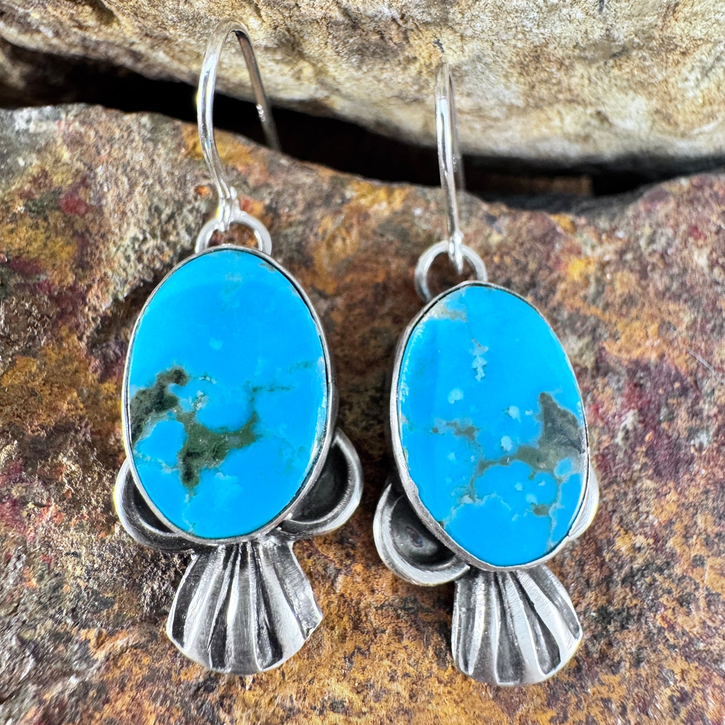 Ithaca Peak Turquoise Sterling Silver Earrings by Mary Tso