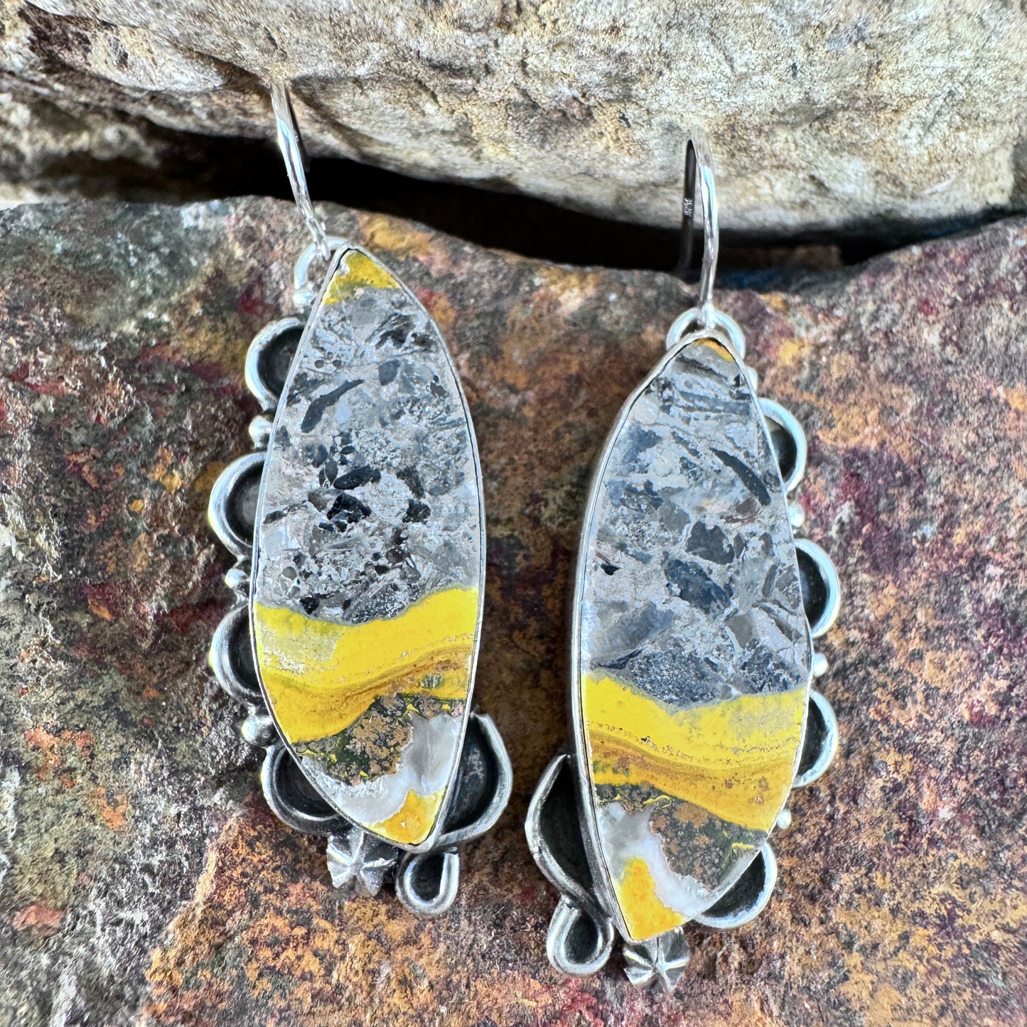 Bumble Bee Jasper Sterling Silver Earrings by Mary Tso