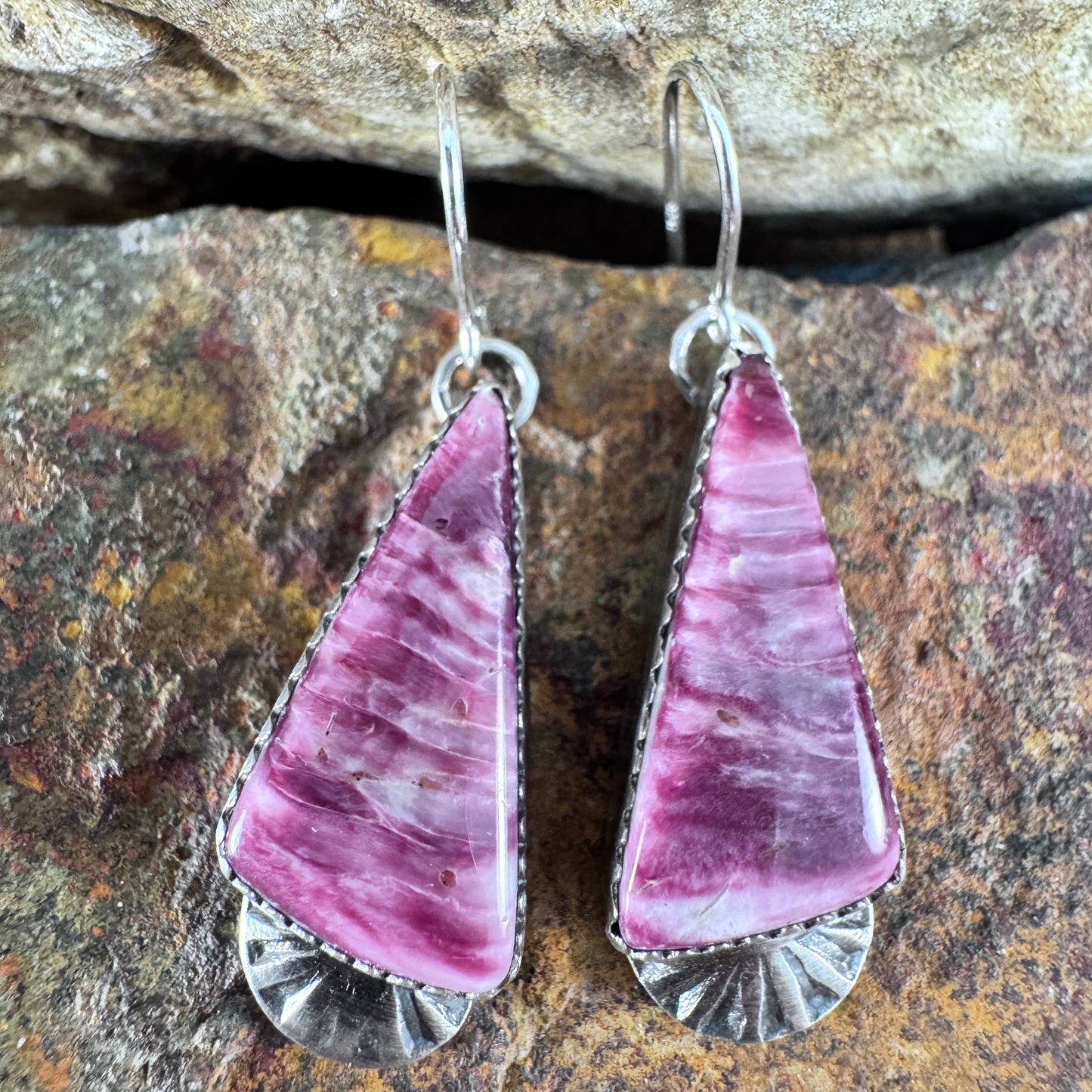 Purple Spiny Oyster Sterling Silver Earrings by Mary Tso