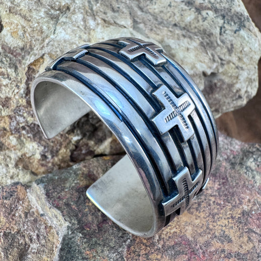 Sterling Silver Cuff Bracelet with Cross Accents by Andy Cadman - Estate