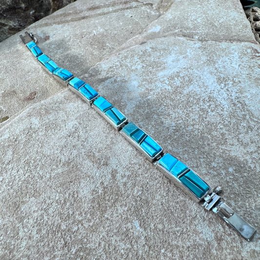 Sonoran Gold Turquoise Cobble Inlay Link Bracelet by David Rosales - Estate