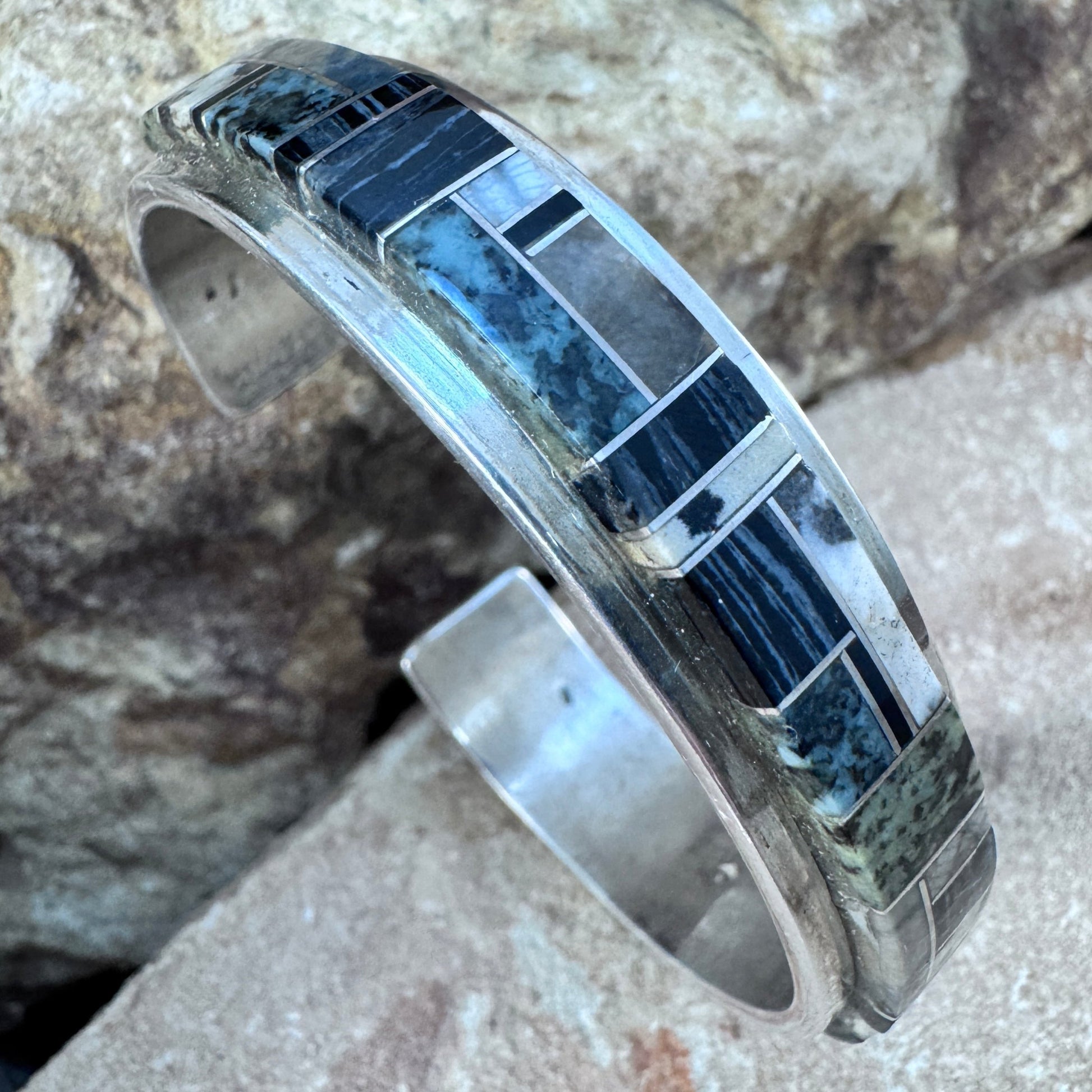 Sterling Silver Inlay Cuff Bracelet - Estate