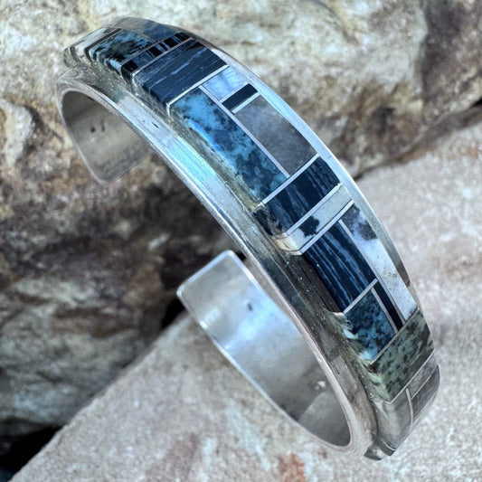 Sterling Silver Inlay Cuff Bracelet - Estate