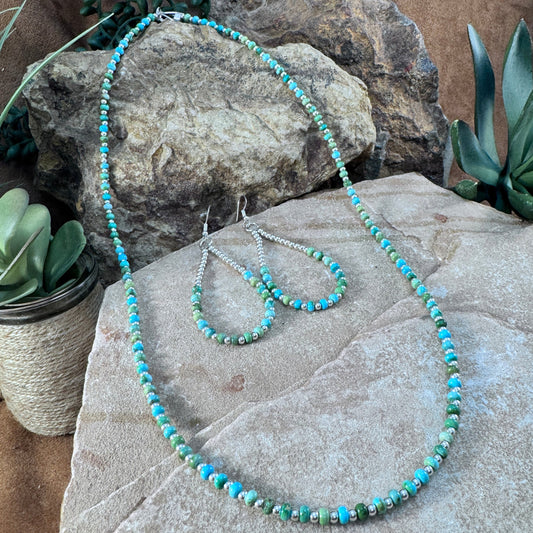 Sonoran Gold Turquoise Beads Necklace & Matching Earrings Set by Leonard Nez