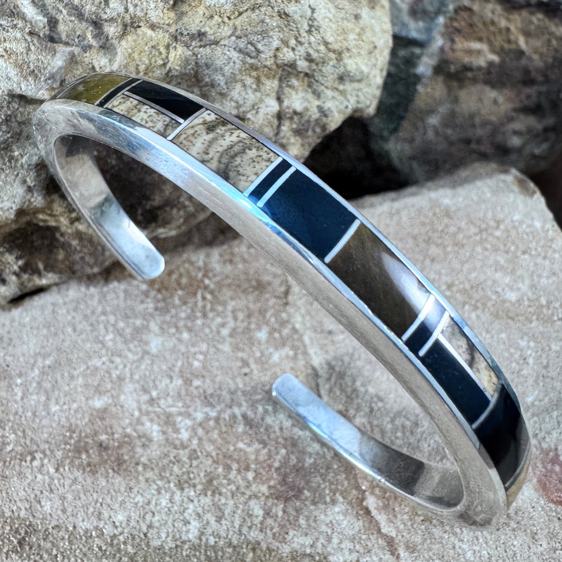 David Rosales Native Earth Inlaid Sterling Silver Bracelet - Estate