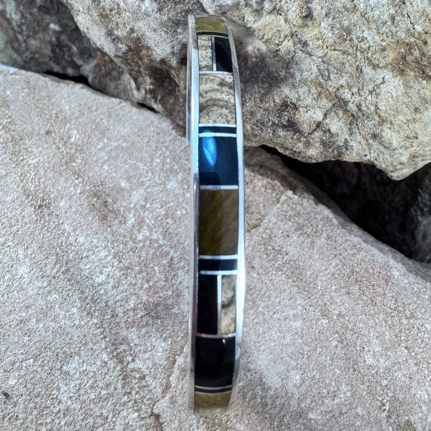 David Rosales Native Earth Inlaid Sterling Silver Bracelet - Estate