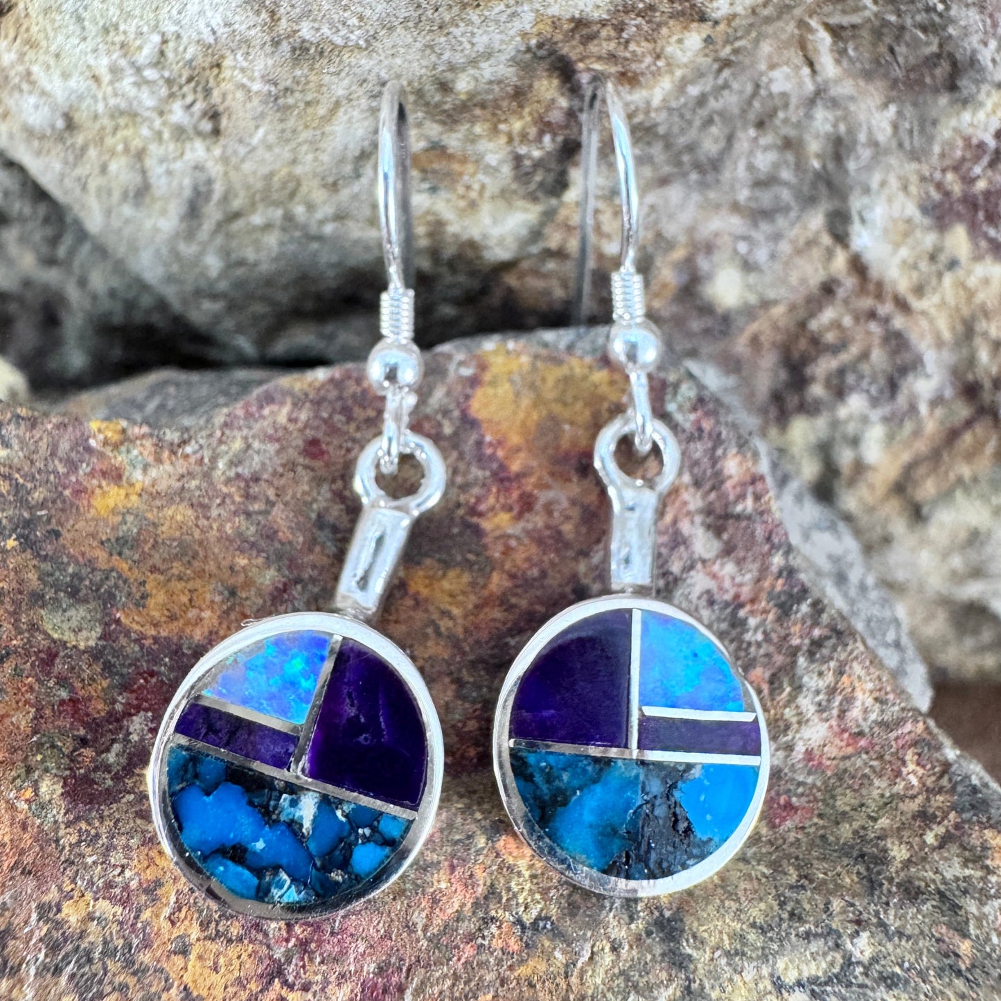 David Rosales Shalako Inlaid Sterling Silver Dangle Earrings