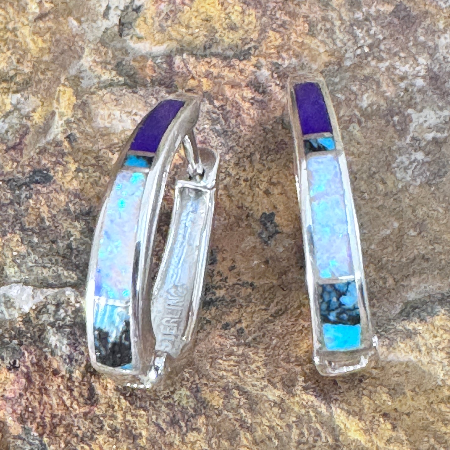 David Rosales Shalako Inlaid Sterling Silver Huggie Earrings