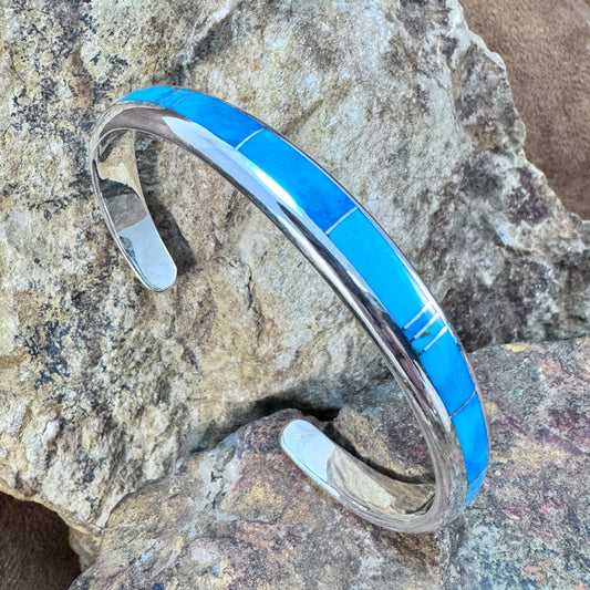 David Rosales Arizona Blue Two Toned Inlaid Sterling Silver Bracelet