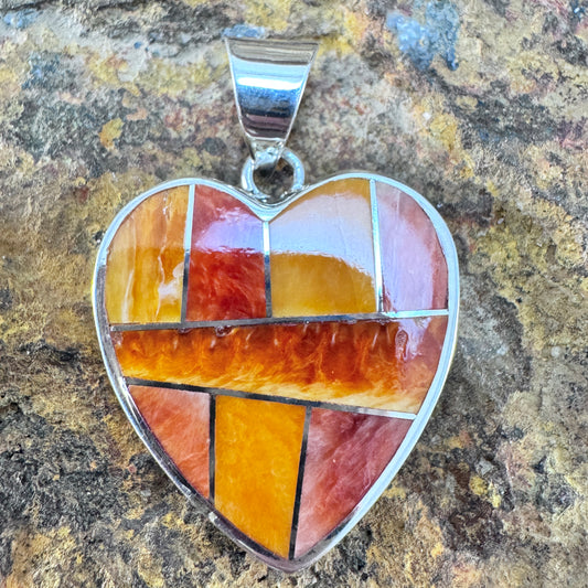 David Rosales Desert Fire Inlaid Sterling Silver Pendant Heart