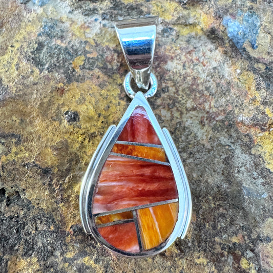 David Rosales Desert Fire Inlaid Sterling Silver Pendant