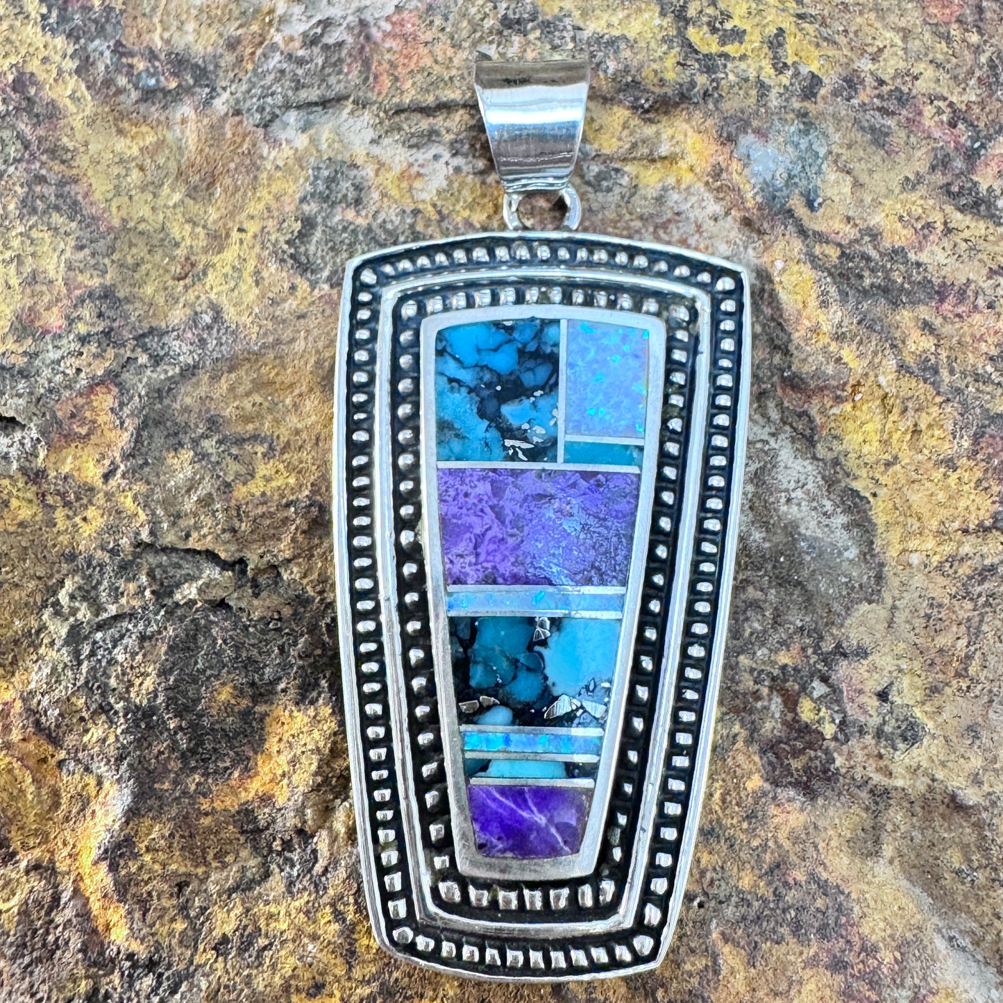 David Rosales Shalako Inlaid Sterling Silver Pendant