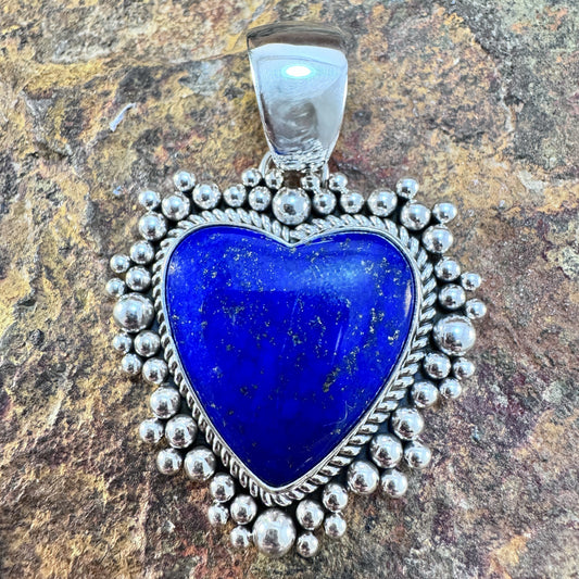 Lapis Lazuli Sterling Silver Pendant by Artie Yellowhorse Heart