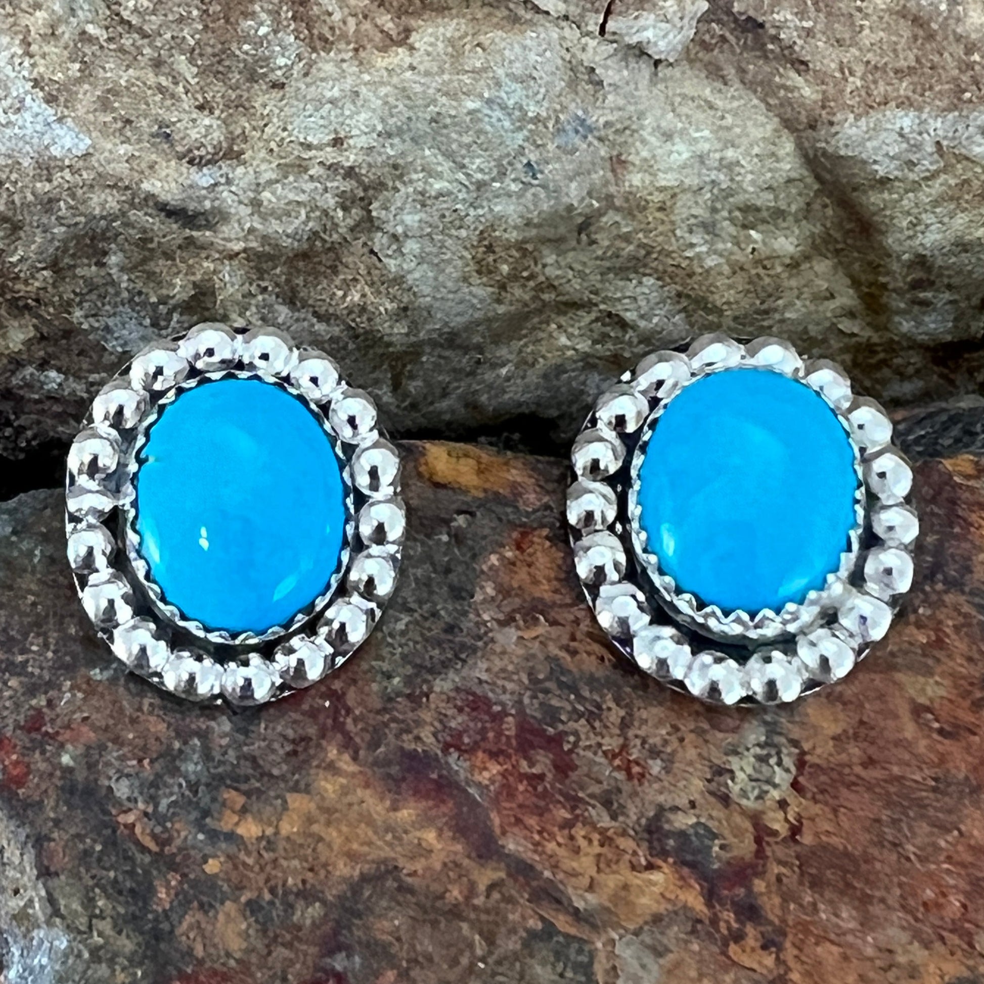 Kingman Turquoise Sterling Silver Earrings by Jeff Lucio