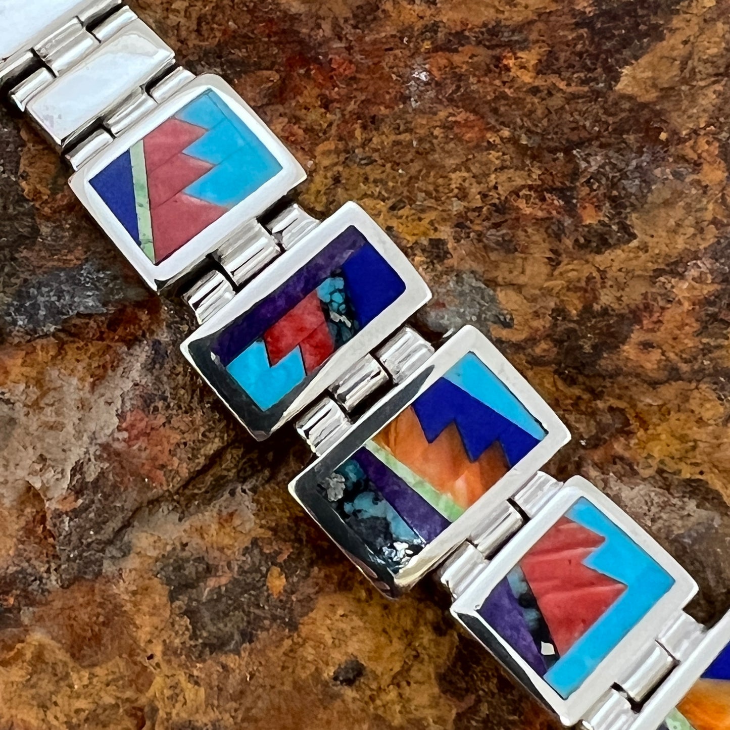 David Rosales Indian Summer Fancy Inlaid Sterling Silver Bracelet