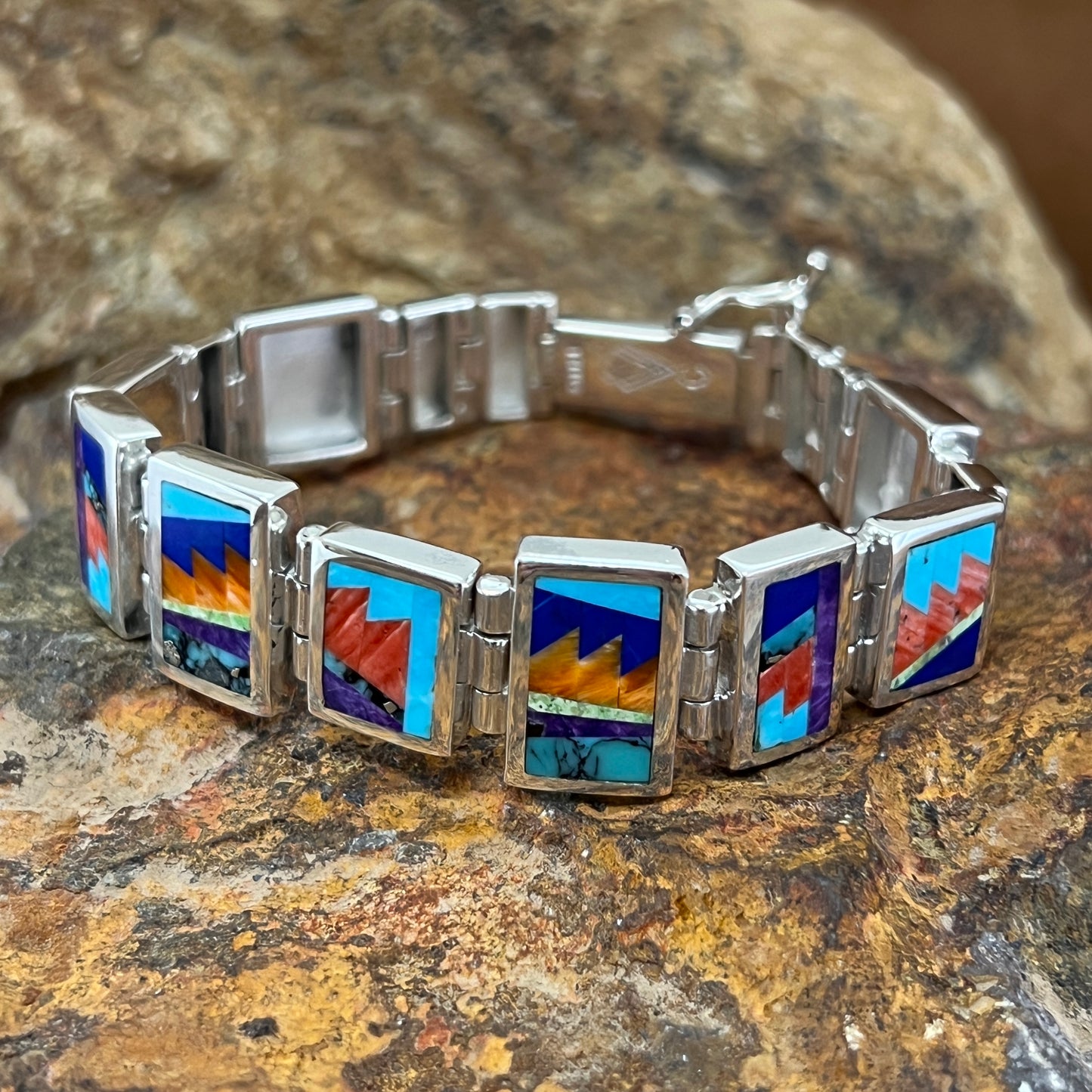 David Rosales Indian Summer Fancy Inlaid Sterling Silver Bracelet