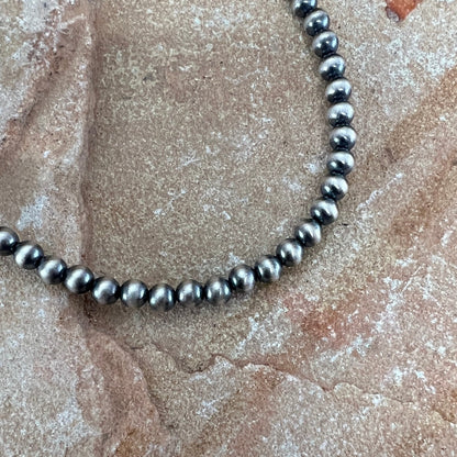 22" Single Strand Oxidized Sterling Silver Beaded Necklace 5 mm