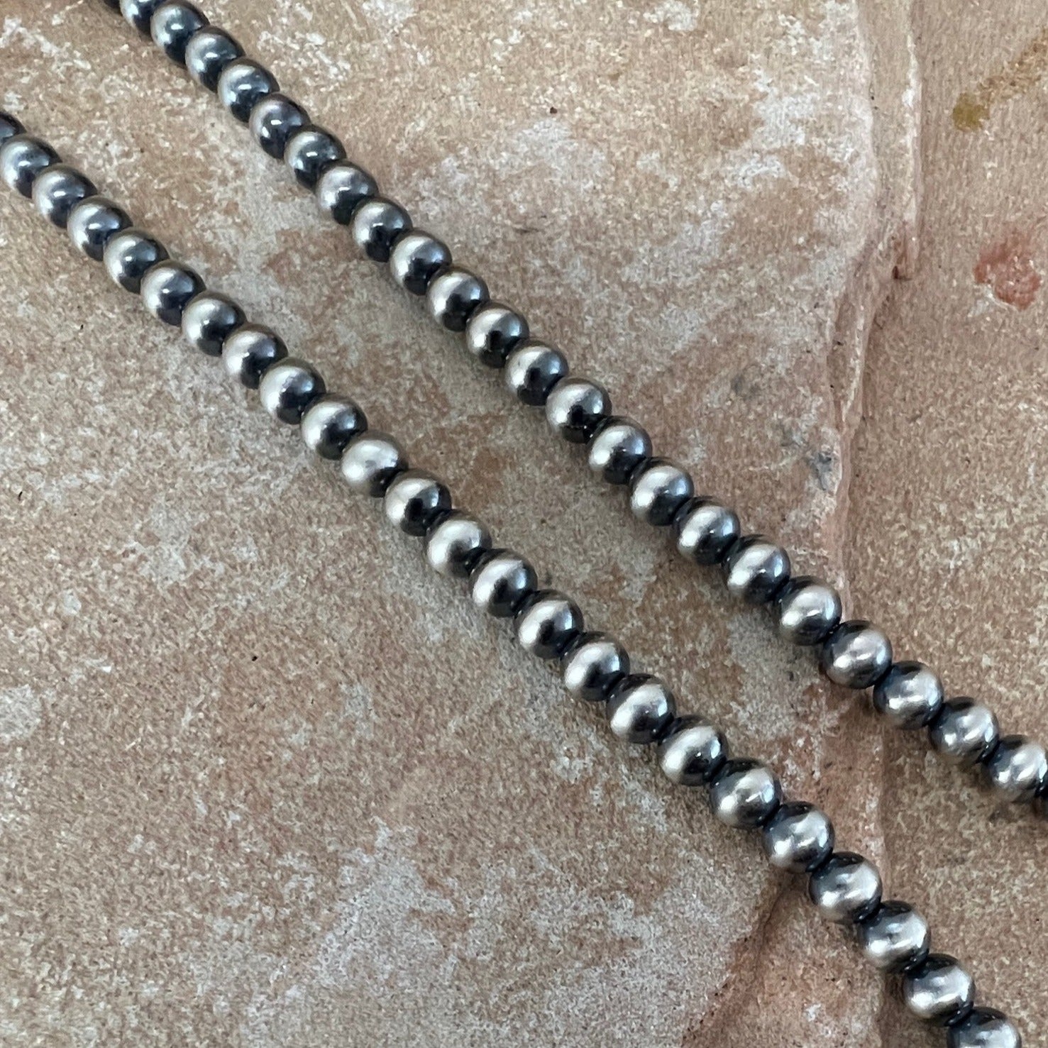 22 Single Strand Oxidized Sterling Silver Beaded Necklace 6 mm