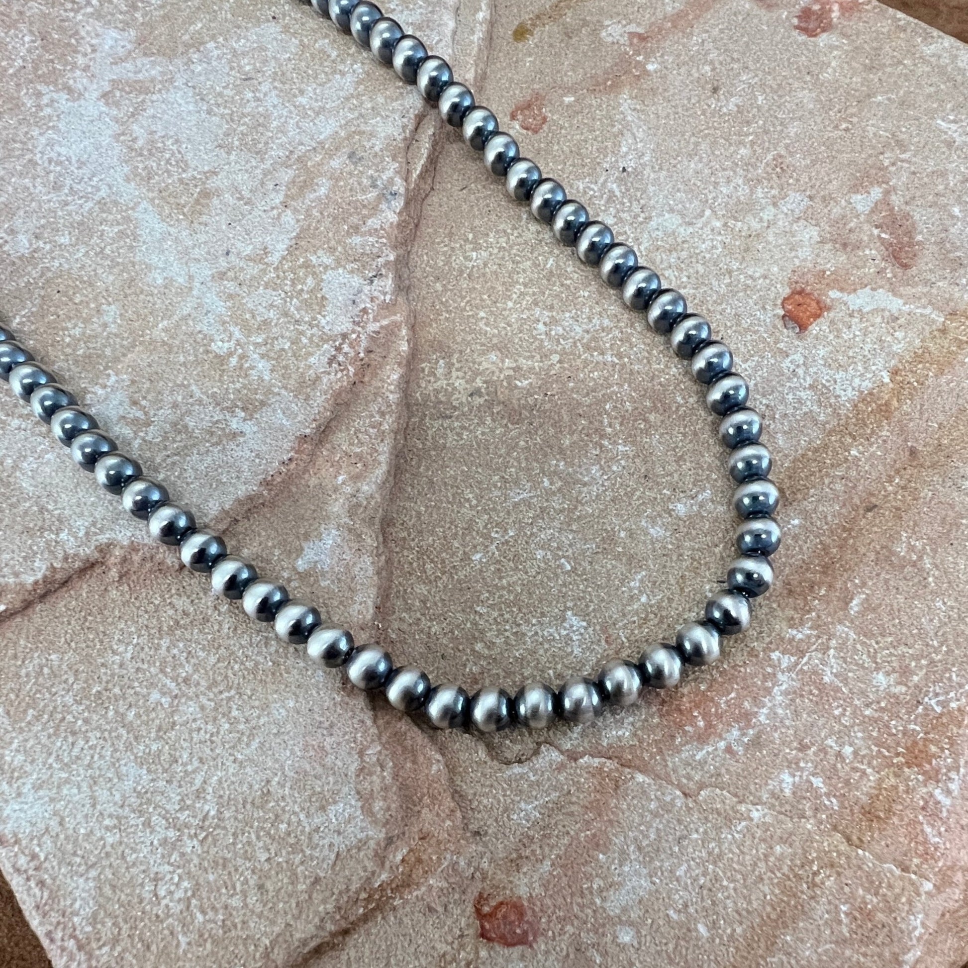 22" Single Strand Oxidized Sterling Silver Beaded Necklace 6 mm