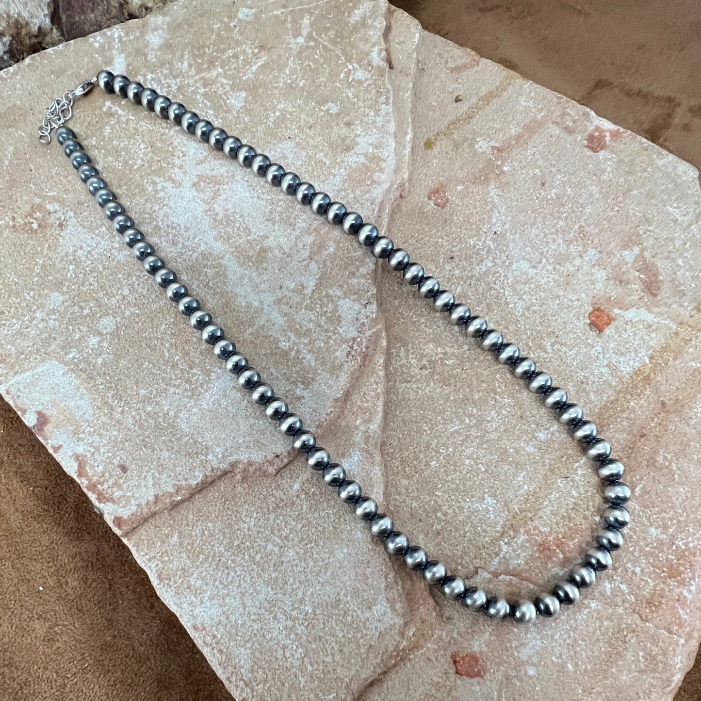 18" Single Strand Oxidized Sterling Silver Beaded Necklace 6 mm