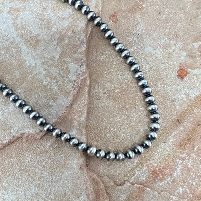 18" Single Strand Oxidized Sterling Silver Beaded Necklace 6 mm