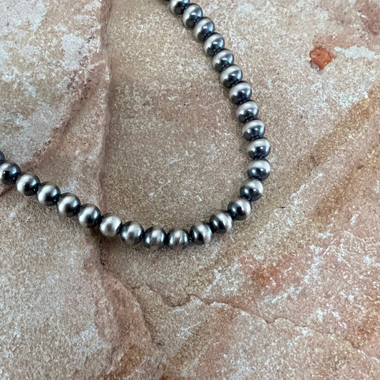 18" Single Strand Oxidized Sterling Silver Beaded Necklace 6 mm