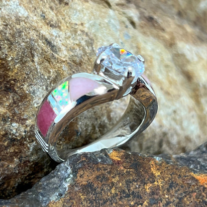 David Rosales Make Me Blush Inlaid Sterling Silver Ring w/ Cubic Zirconia