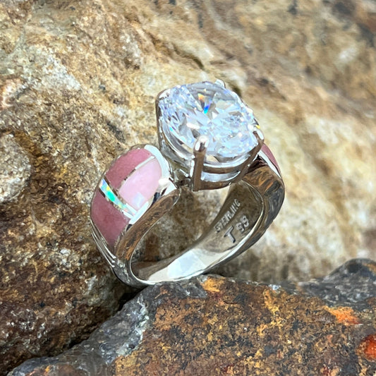 David Rosales Make Me Blush Inlaid Sterling Silver Ring w Cubic Zirconia