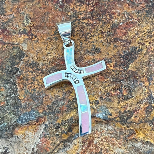 David Rosales Make Me Blush Inlaid Sterling Silver Pendant Cross