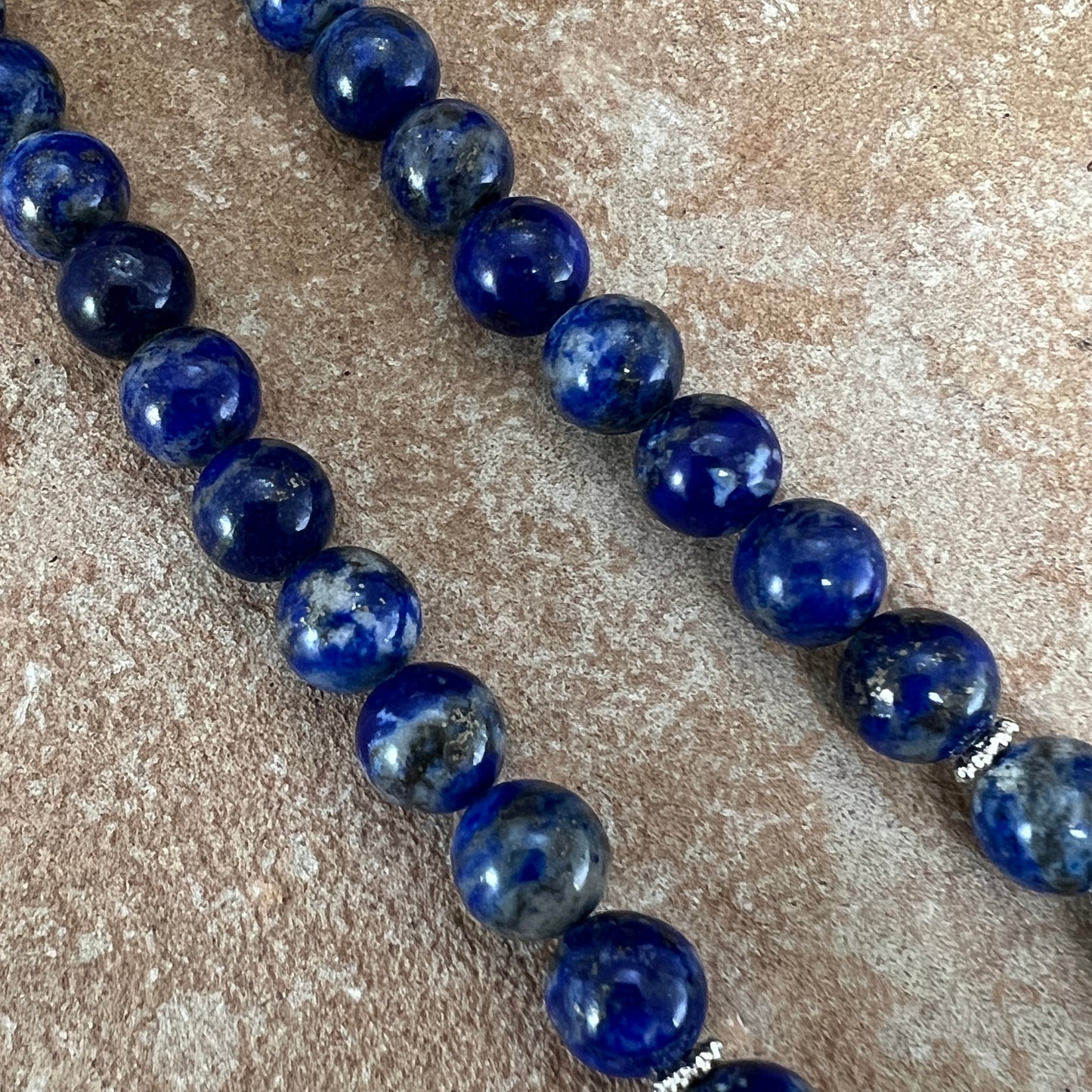 24" Lapis Sterling Silver Navajo Pearl Beaded Necklace Pendant by Mary Tso