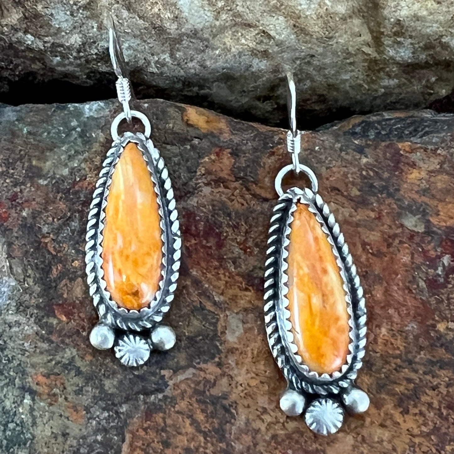 Orange Spiny Oyster Sterling Silver Earrings by Mary Tso