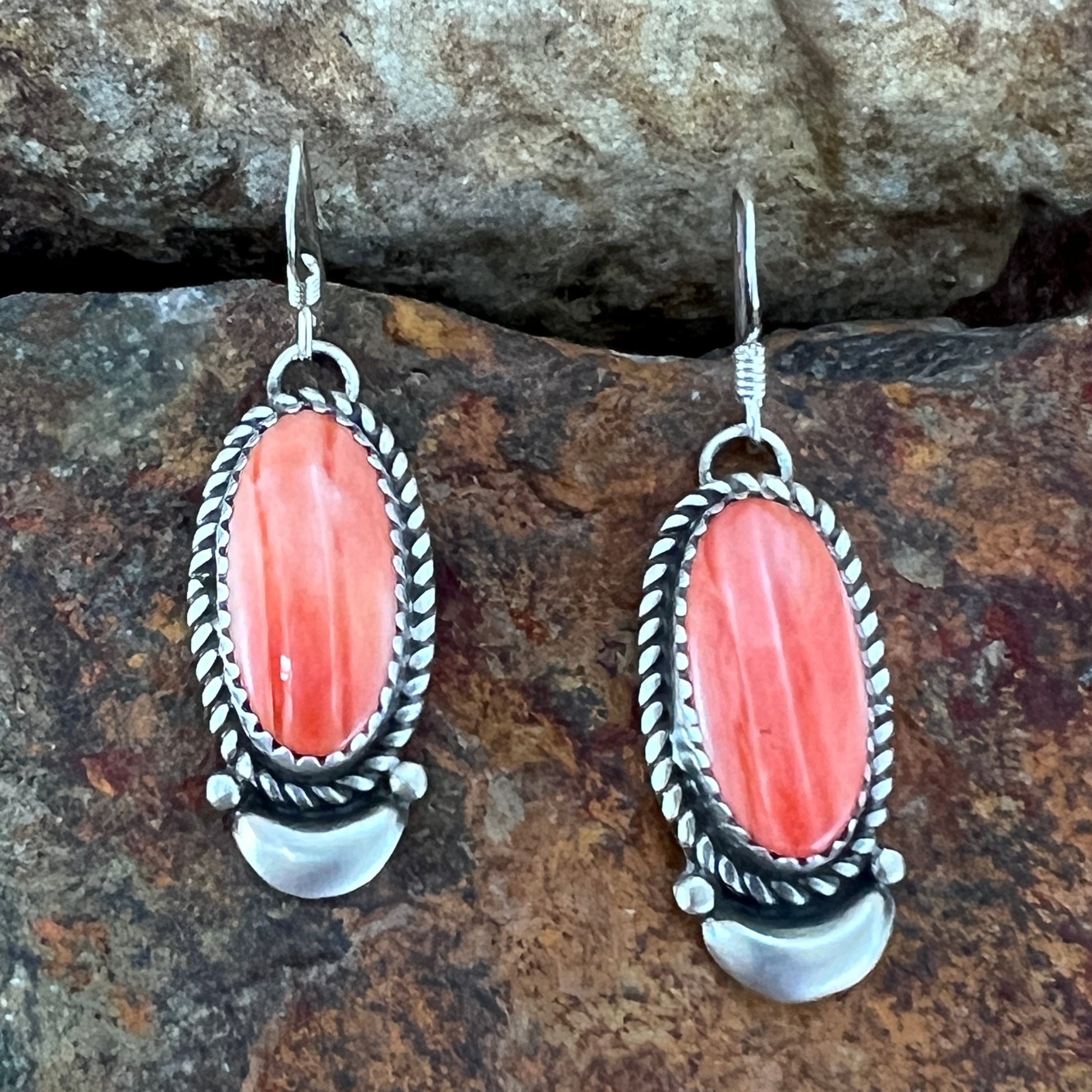 Orange Spiny Oyster Sterling Silver Earrings by Mary Tso