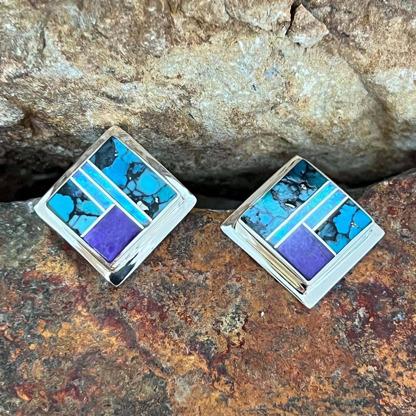 David Rosales Shalako Inlaid Sterling Silver Earrings