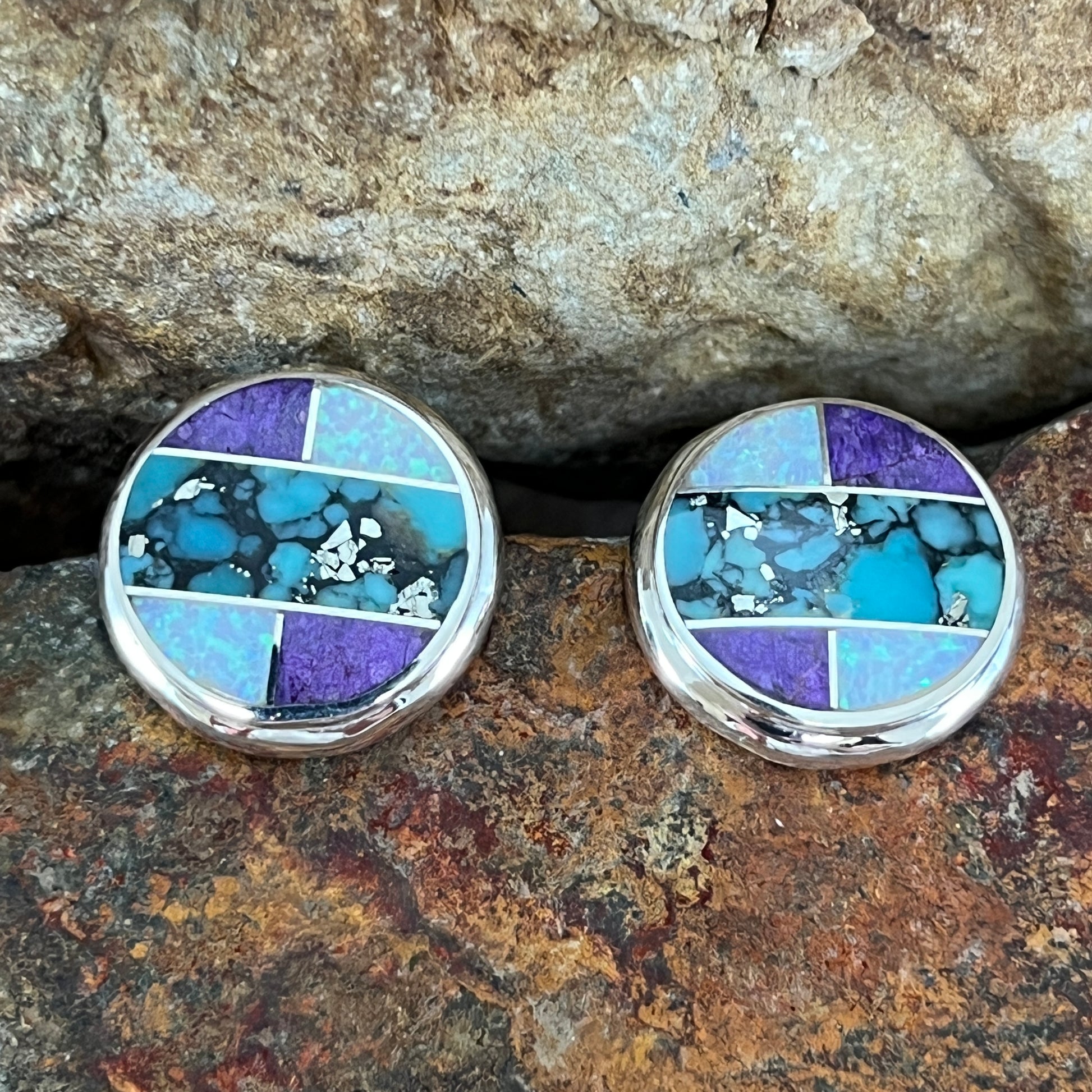 David Rosales Shalako Inlaid Sterling Silver Earrings